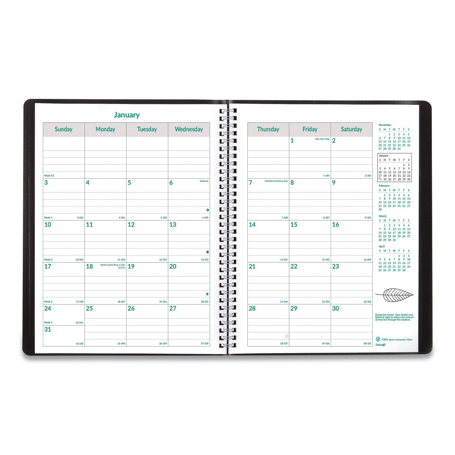 Brownline EcoLogix Recycled Monthly Planner, EcoLogix Artwork, 11 x 8.5, Black Cover, 14-Month: Dec 2024 to Jan 2026 (CB435WBLK)