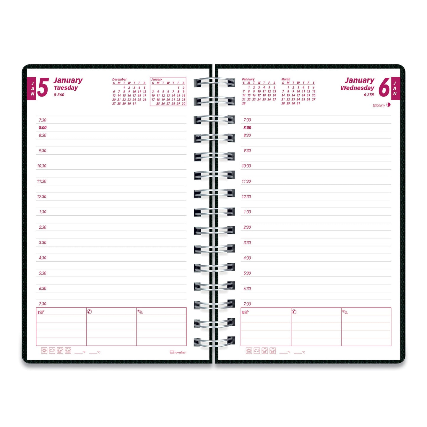Brownline DuraFlex Daily Planner, 8 x 5, Black Cover, 12-Month (Jan to Dec): 2025 (CB634VBLK)