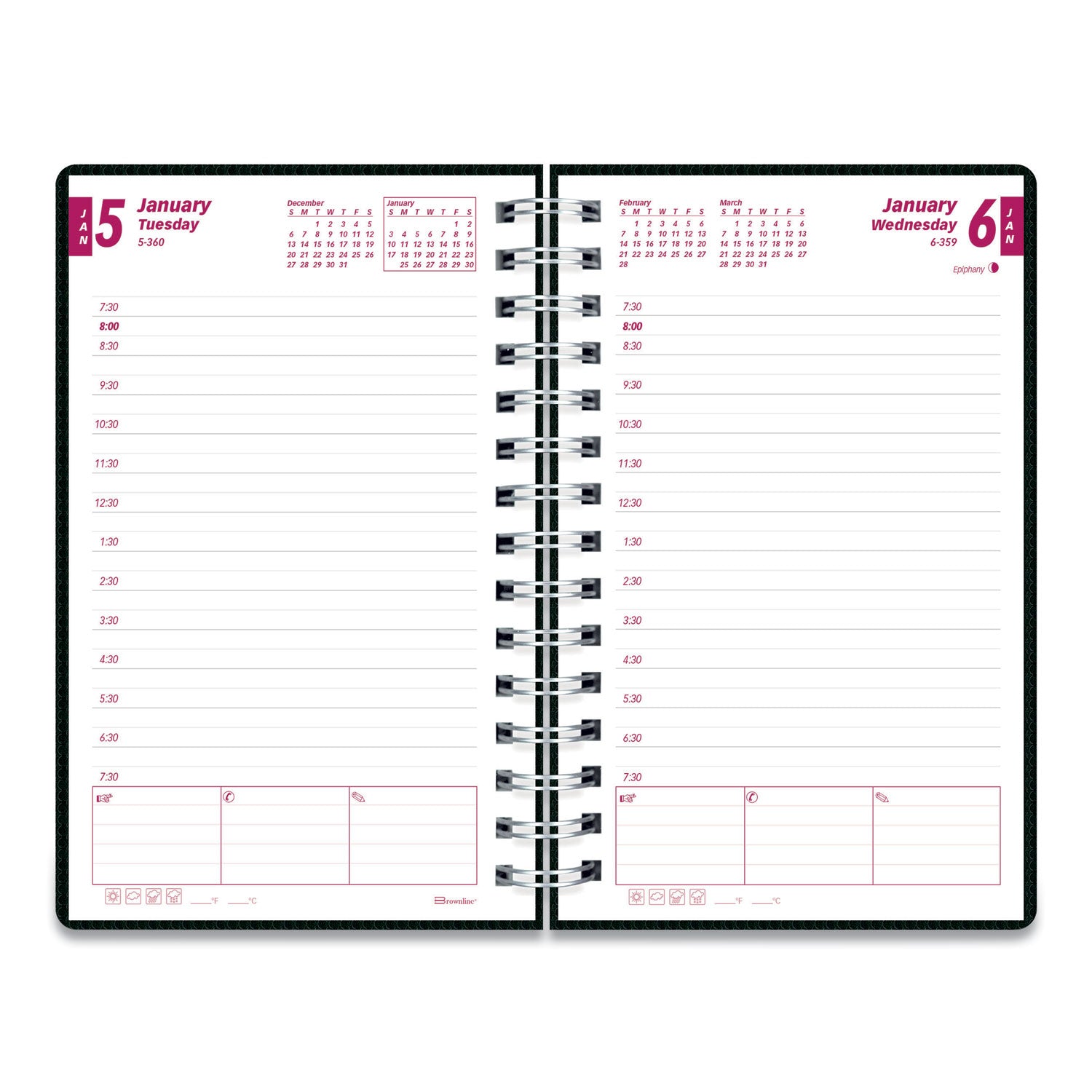 Brownline DuraFlex Daily Planner, 8 x 5, Black Cover, 12-Month (Jan to Dec): 2025 (CB634VBLK)