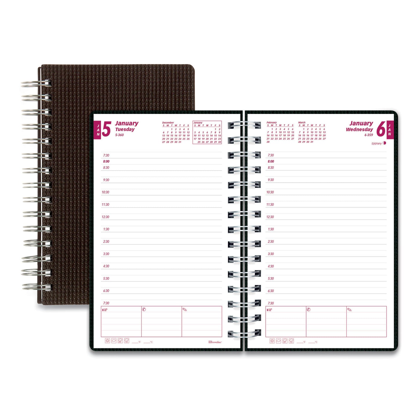 Brownline DuraFlex Daily Planner, 8 x 5, Black Cover, 12-Month (Jan to Dec): 2025 (CB634VBLK)