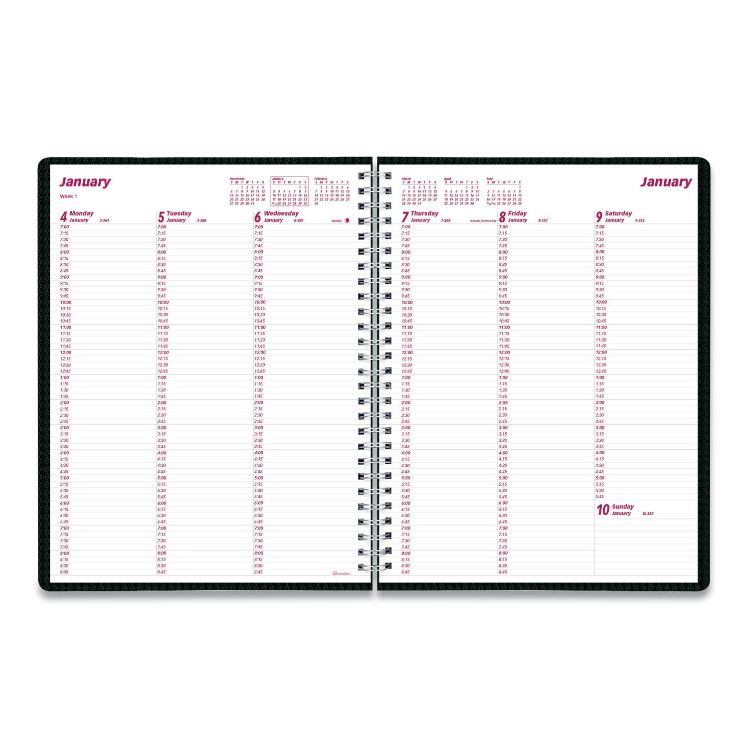 Brownline DuraFlex Weekly Planner, 11 x 8.5, Black Cover, 12-Month (Jan to Dec): 2025 (CB950VBLK)