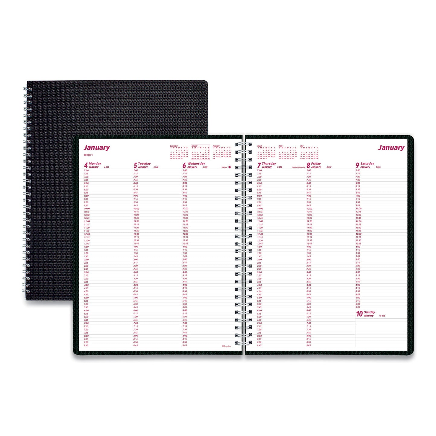 Brownline DuraFlex Weekly Planner, 11 x 8.5, Black Cover, 12-Month (Jan to Dec): 2025 (CB950VBLK)