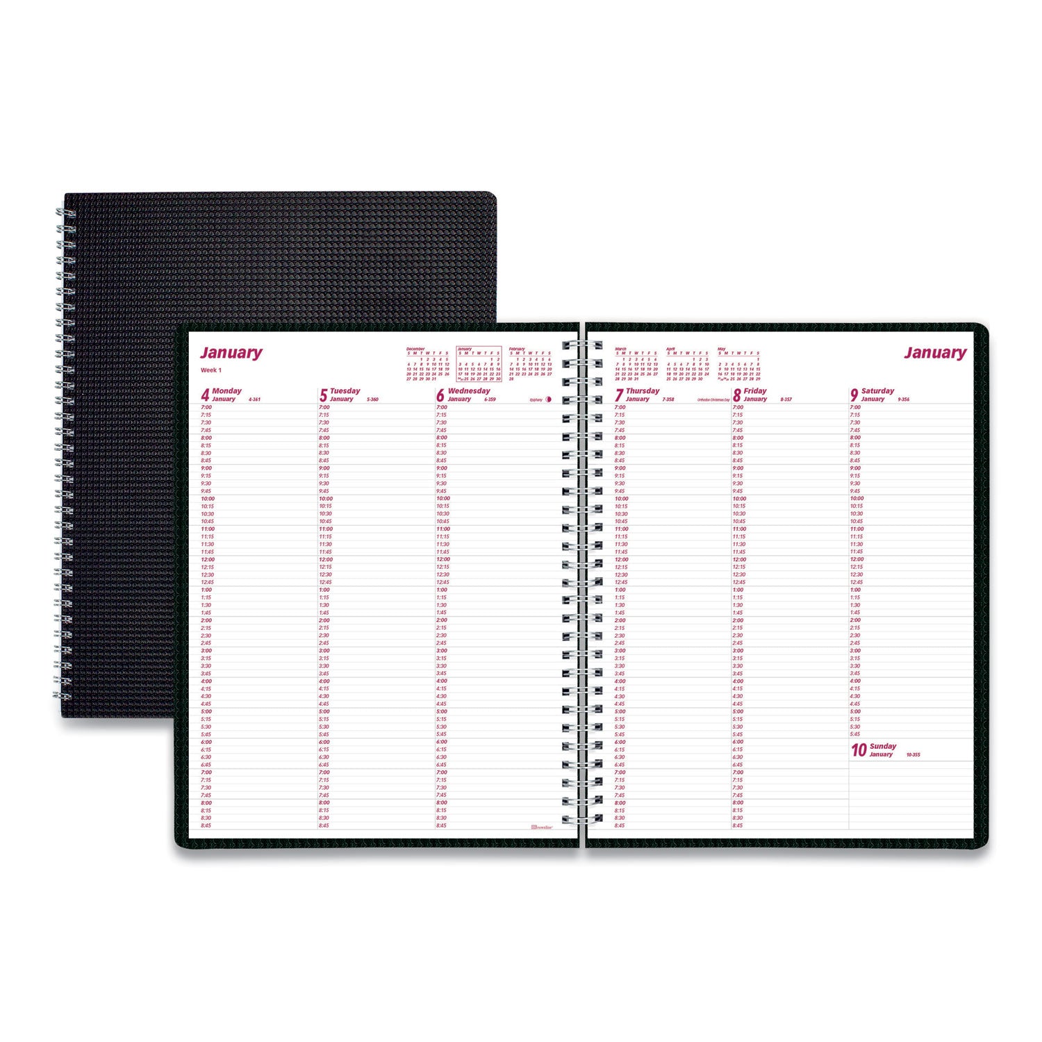 Brownline DuraFlex Weekly Planner, 11 x 8.5, Black Cover, 12-Month (Jan to Dec): 2025 (CB950VBLK)