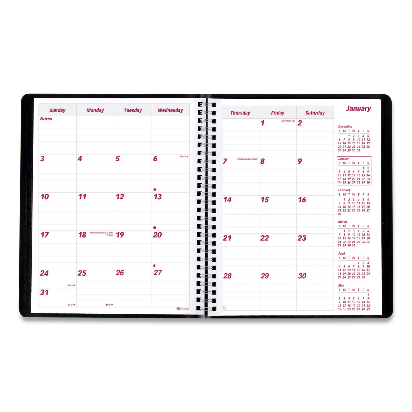 Brownline Essential Collection 14-Month Ruled Monthly Planner, 8.88 x 7.13, Black Cover, 14-Month: Dec 2024 to Jan 2026 (CB1200BLK)