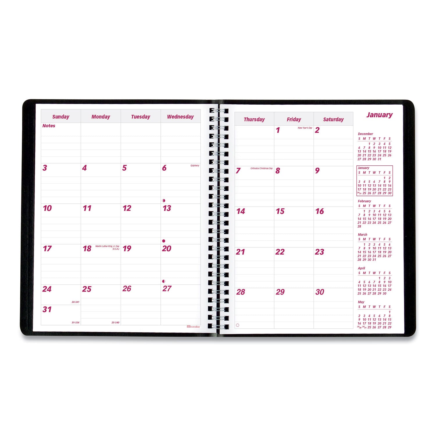 Brownline Essential Collection 14-Month Ruled Monthly Planner, 8.88 x 7.13, Black Cover, 14-Month: Dec 2024 to Jan 2026 (CB1200BLK)