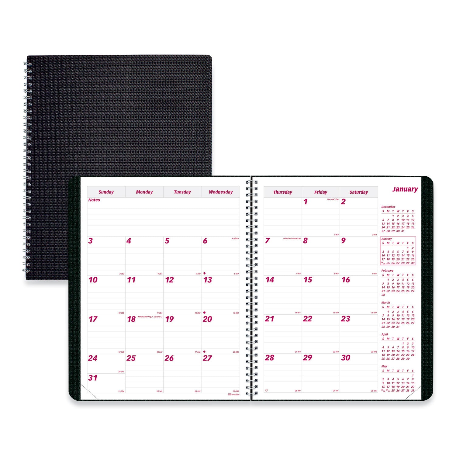 Brownline DuraFlex 14-Month Planner, 11 x 8.5, Black Cover, 14-Month: Dec 2024 to Jan 2026 (CB1262VBLK)