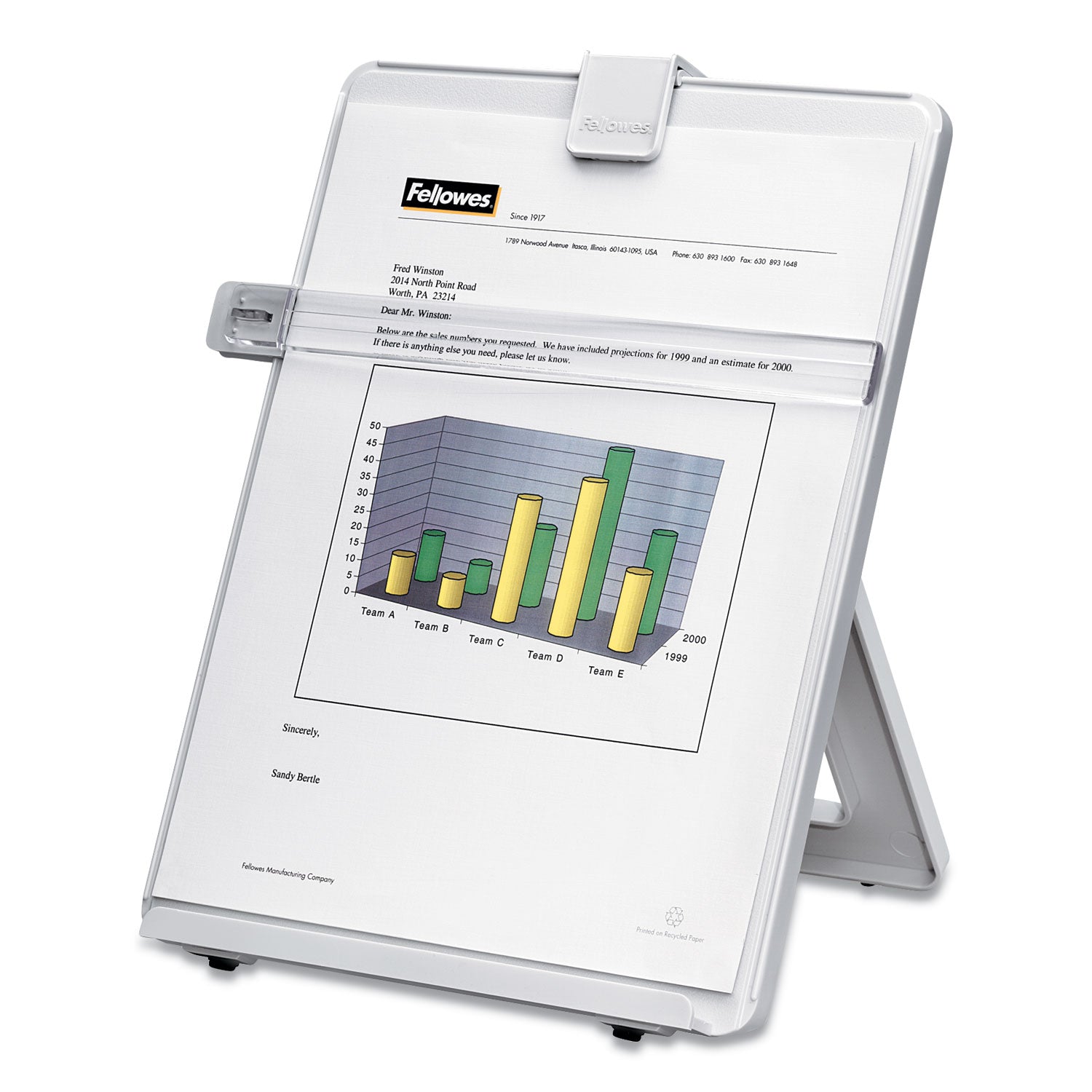 Fellowes Non-Magnetic Desktop Copyholder, 25 Sheet Capacity, Plastic, Platinum (21103)