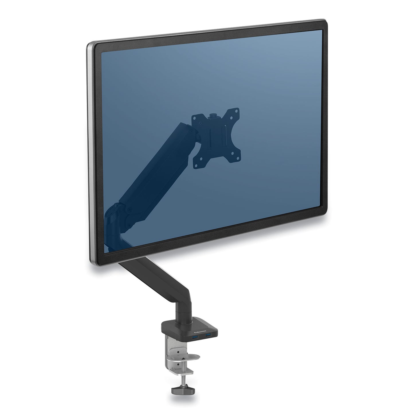 Fellowes Platinum Series Single Monitor Arm, For 30" Monitors, 360 deg Rotation, 180 deg Tilt, 360 deg Pan, Black, Supports 20 lb (8043301)