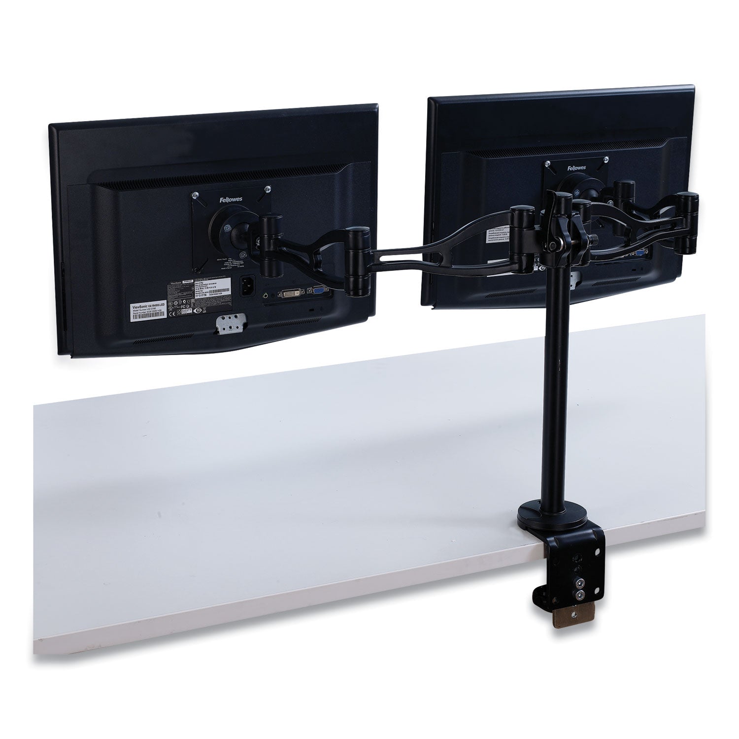 Fellowes Professional Series Depth Adjustable Dual Monitor Arm, 360 deg Rotation, 37 deg Tilt, 360 deg Pan, Black, Supports 24 lb (8041701)