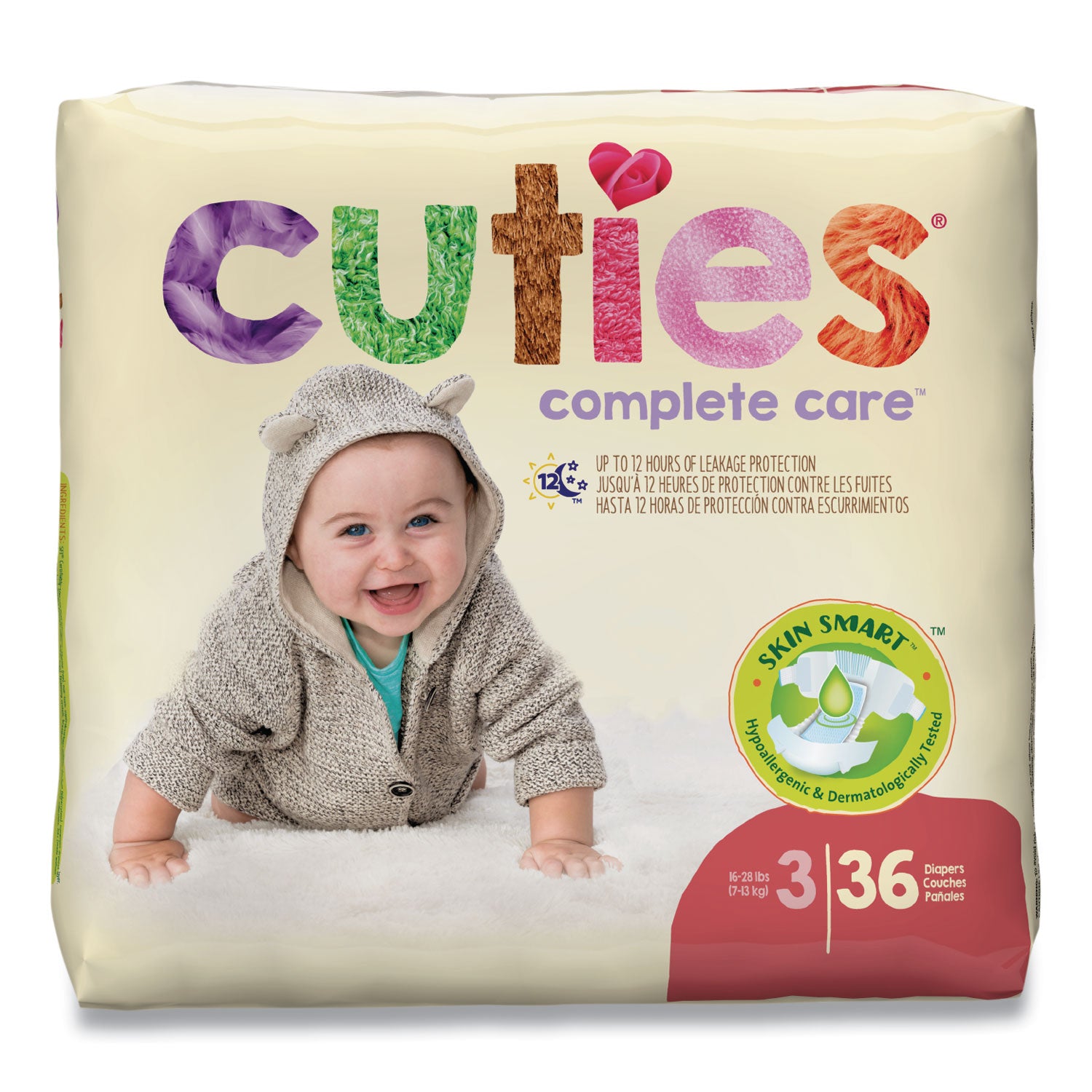 Cuties Premium Jumbo Diapers, Size 3, 16 lbs to 28 lbs, 144/Carton (CR3001)