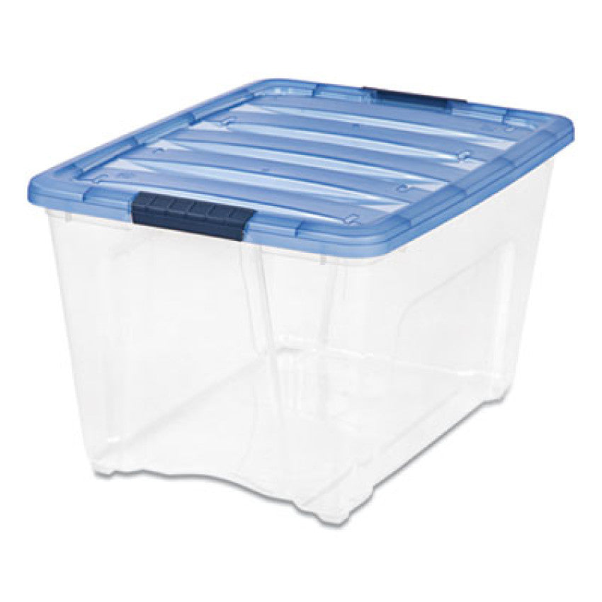Iris Stack and Pull Latching Flat Lid Storage Box, 13.5 gal, 22" x 16.5" x 13.03", Clear/Translucent Blue (100242)