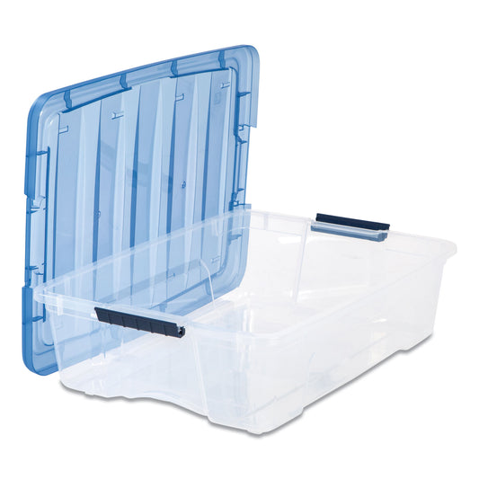 Iris Stack and Pull Latching Flat Lid Storage Box, 6.73 gal, 16.5" x 22" x 6.5", Clear/Translucent Blue (100364)