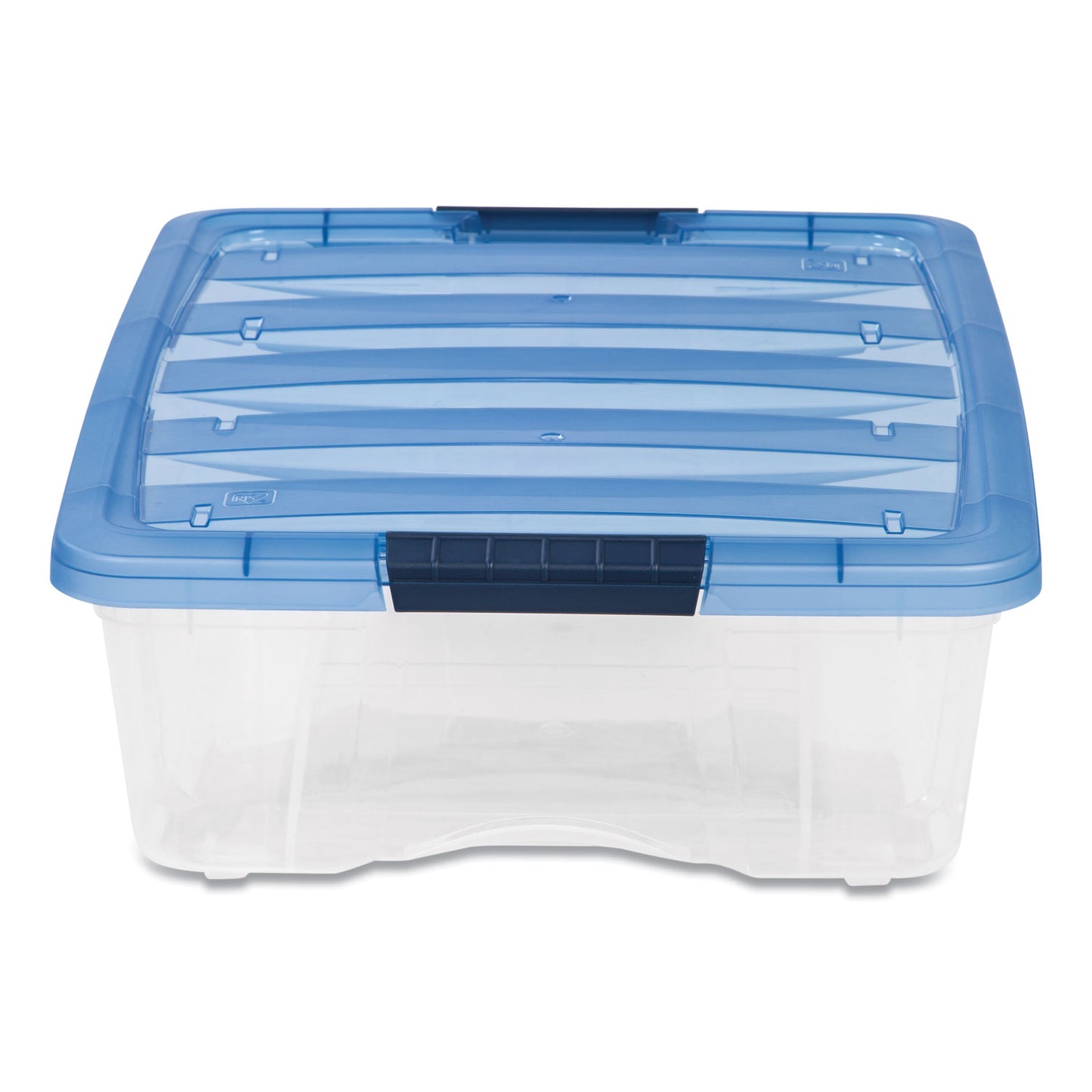 Iris Stack and Pull Latching Flat Lid Storage Box, 6.73 gal, 16.5" x 22" x 6.5", Clear/Translucent Blue (100364)