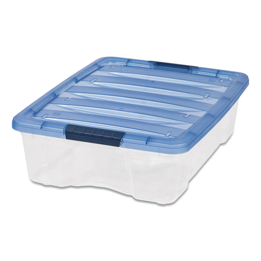 Iris Stack and Pull Latching Flat Lid Storage Box, 6.73 gal, 16.5" x 22" x 6.5", Clear/Translucent Blue (100364)