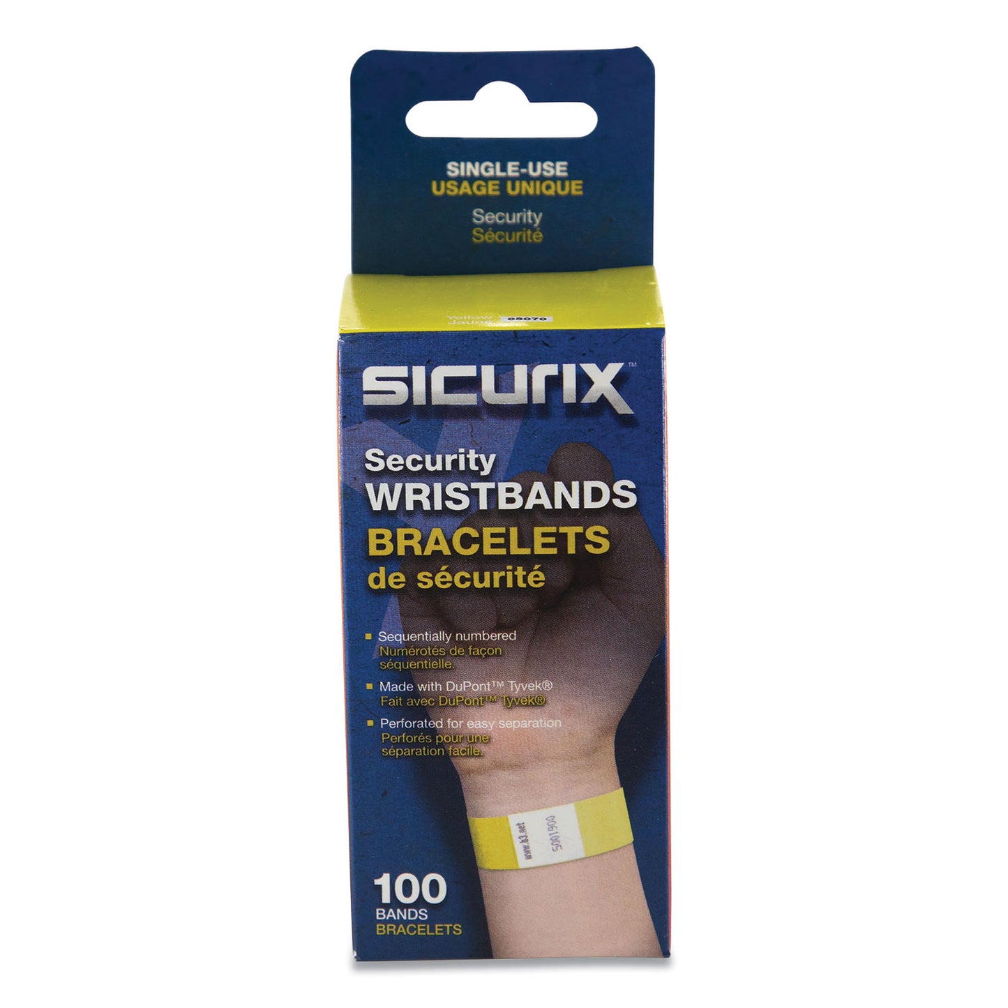 SICURIX Security Wristbands, Sequentially Numbered, 10" x 0.75", Yellow, 100/Pack (85070)