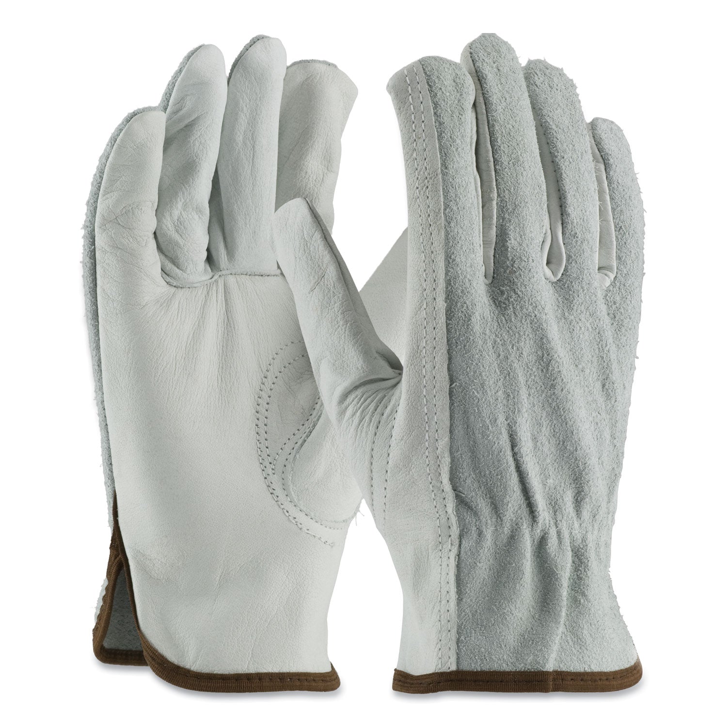 PIP Top-Grain Leather Drivers Gloves with Shoulder-Split Cowhide Leather Back, Large, Gray (68161SBL)