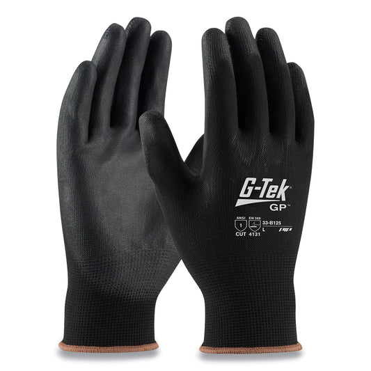 G-Tek GP Polyurethane-Coated Nylon Gloves, Large, Black, 12 Pairs (33B125L)