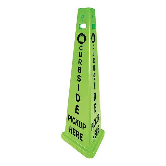 Impact TriVu 3-Sided Curbside Pickup Here Sign, Fluorescent Green, 14.75 x 12.7 x 40, Plastic (9140PU)