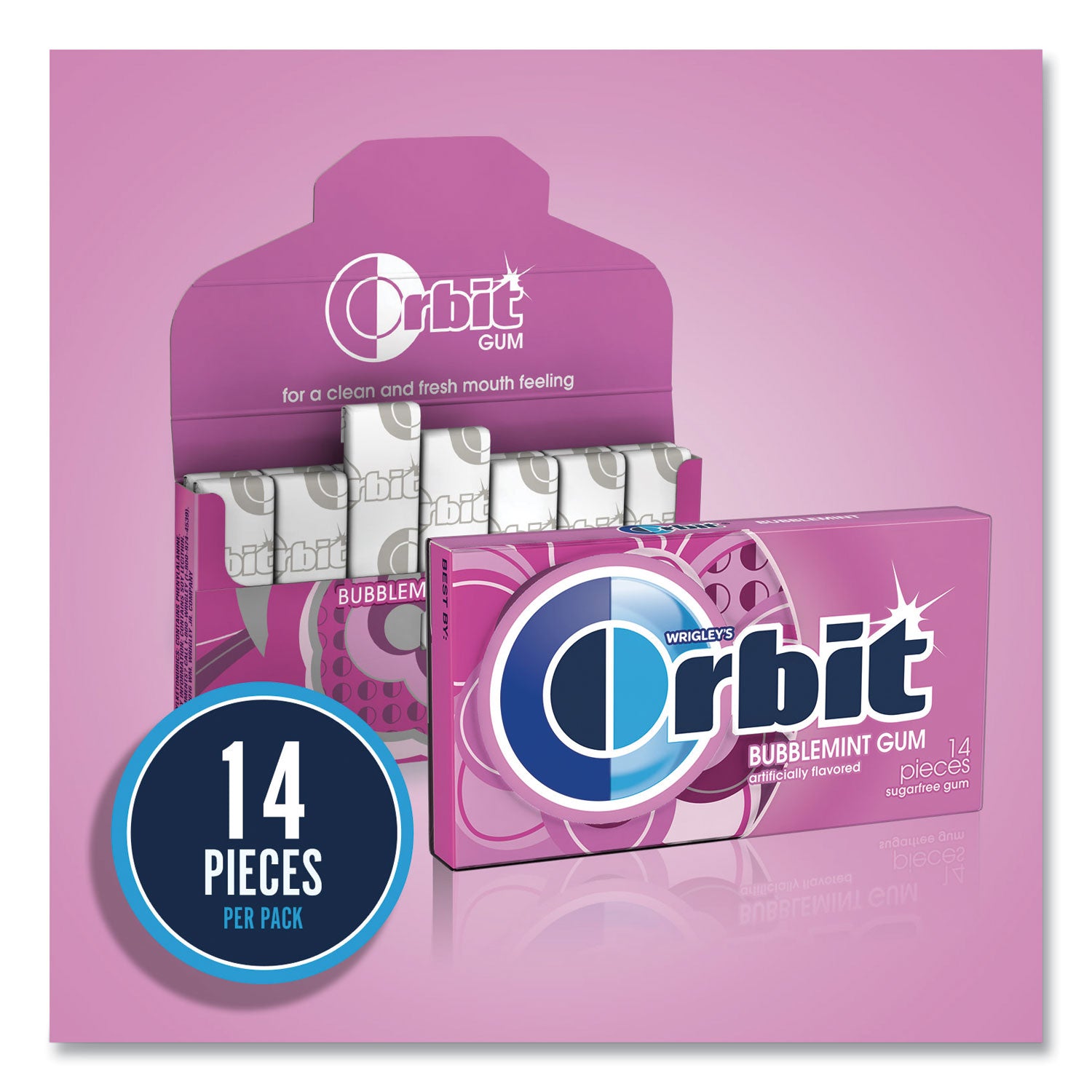 Orbit Sugar-Free Chewing Gum, Bubblemint, 12/Box (WMW21489)