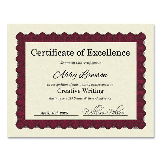 Great Papers! Metallic Border Certificates, 11 x 8.5, Ivory/Red with Red Border, 100/Pack (934100)