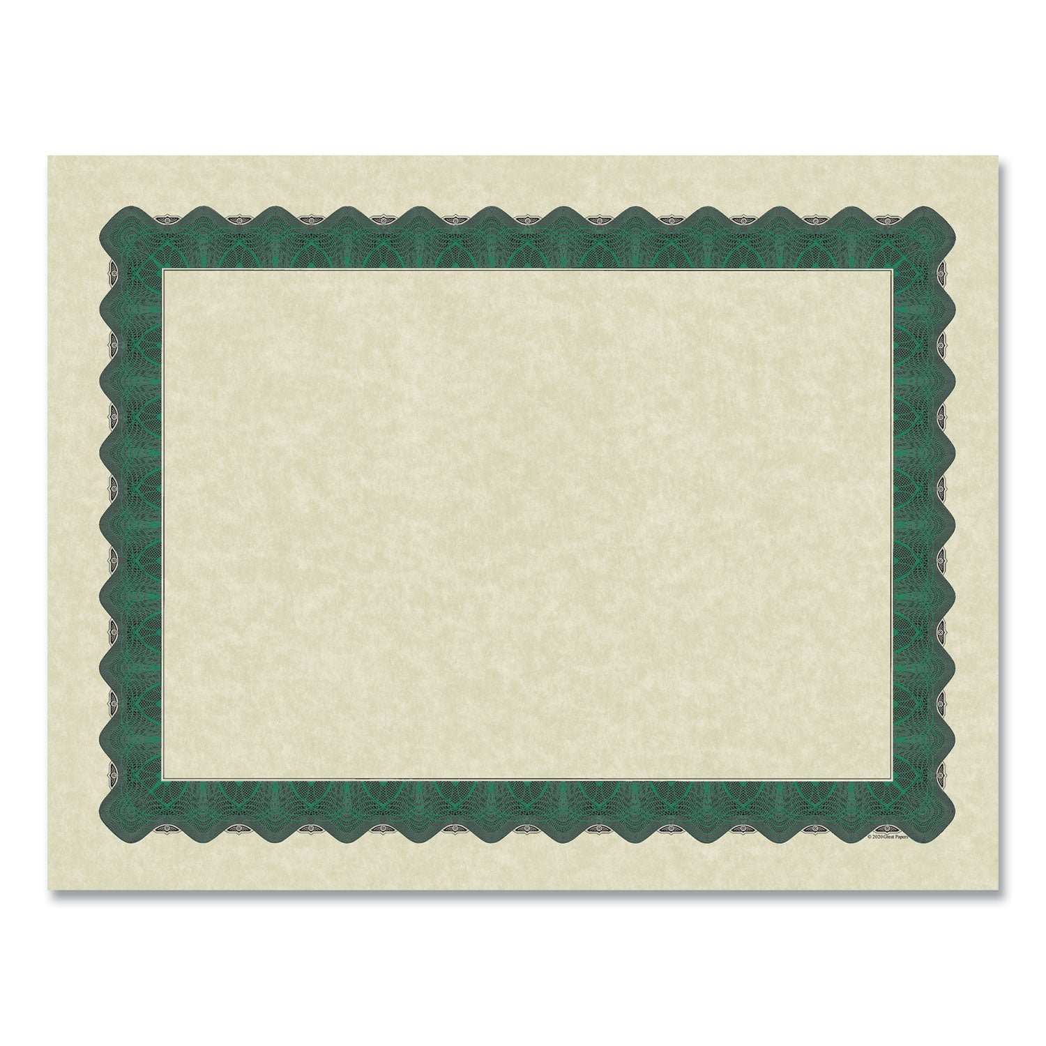 Great Papers! Metallic Border Certificates, 11 x 8.5, Ivory/Green with Green Border, 100/Pack (934200)