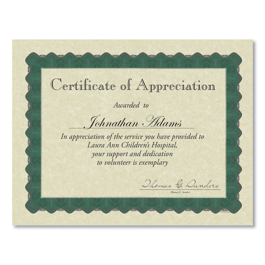 Great Papers! Metallic Border Certificates, 11 x 8.5, Ivory/Green with Green Border, 100/Pack (934200)