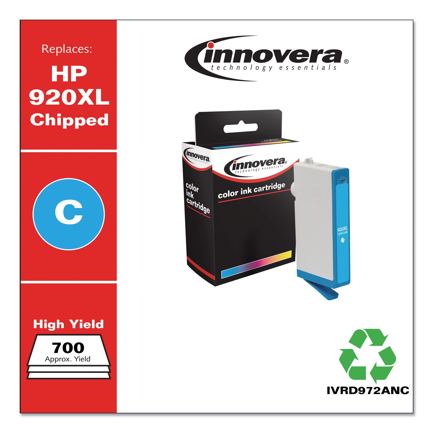 Innovera Remanufactured Cyan High-Yield Ink, Replacement for 920XL (CD972AN), 700 Page-Yield (D972ANC)