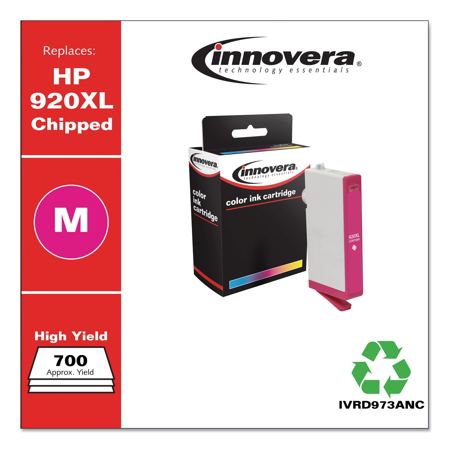 Innovera Remanufactured Magenta High-Yield Ink, Replacement for 920XL (CD973AN), 700 Page-Yield (D973ANC)