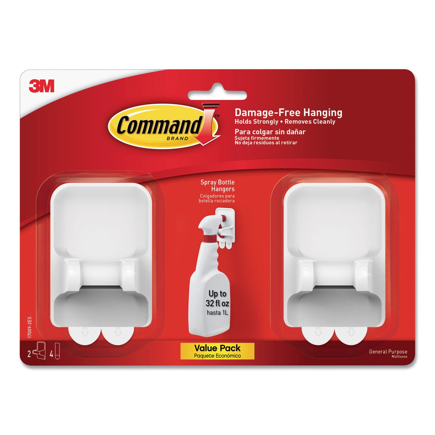 Command Spray Bottle Holder, 2.34w x 1.69d x 3.34h, White, 2 Hangers/4 Strips/Pack (170092ES)