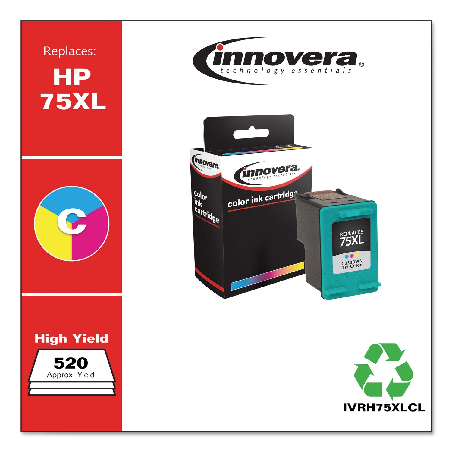 Innovera Remanufactured Tri-Color High-Yield Ink, Replacement for 75XL (CB338WN), 520 Page-Yield (H75XLCL)