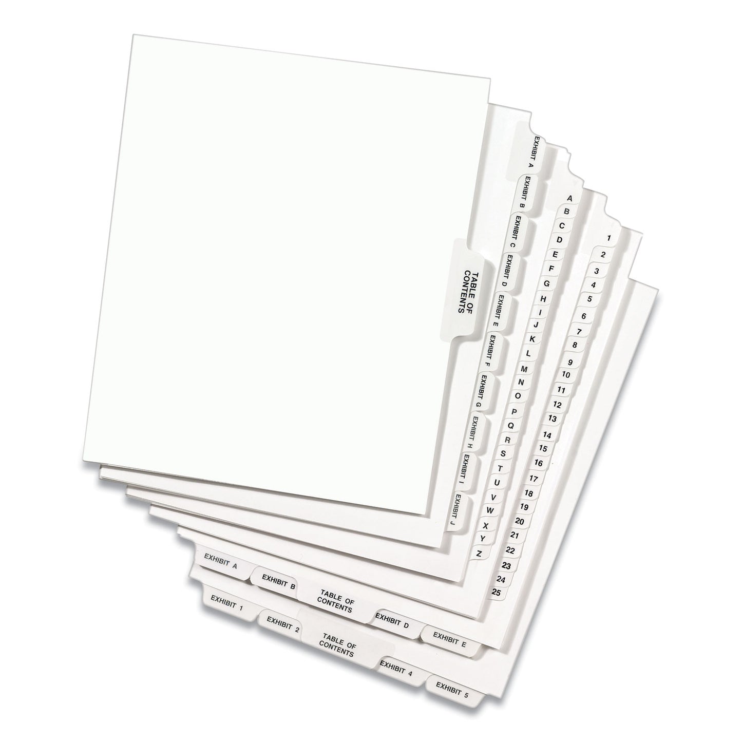 Preprinted Legal Exhibit Bottom Tab Index Dividers, Avery Style, 26-Tab, Exhibit 1 to Exhibit 25, 11 x 8.5, White, 1 Set (11378)