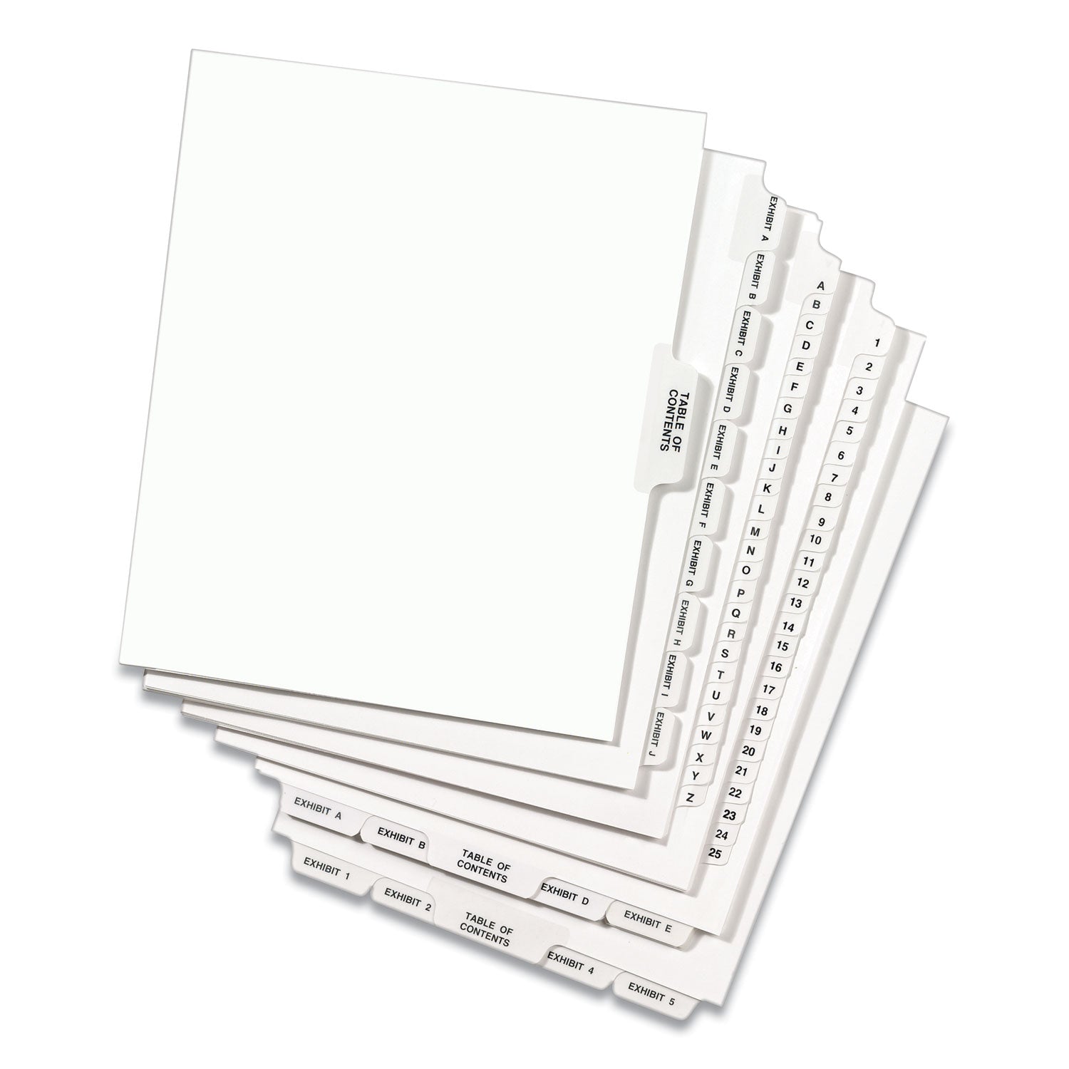 Preprinted Legal Exhibit Bottom Tab Index Dividers, Avery Style, 26-Tab, Exhibit 1 to Exhibit 25, 11 x 8.5, White, 1 Set (11378)