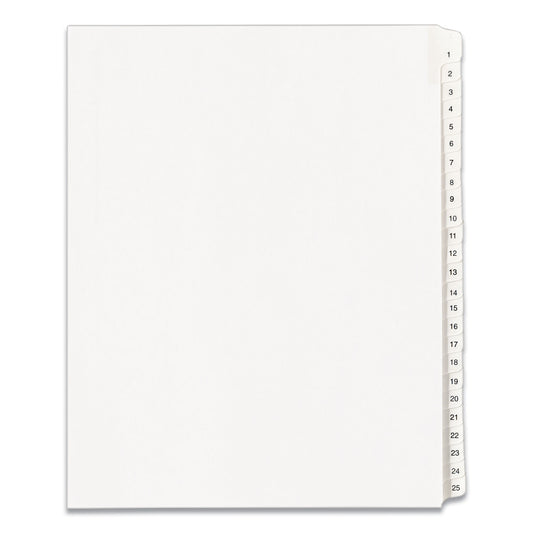 Avery Preprinted Legal Exhibit Side Tab Index Dividers, Allstate Style, 25-Tab, 1 to 25, 11 x 8.5, White, 1 Set, (1701) (01701)