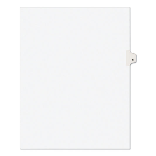 Preprinted Legal Exhibit Side Tab Index Dividers, Avery Style, 10-Tab, 9, 11 x 8.5, White, 25/Pack (11919)