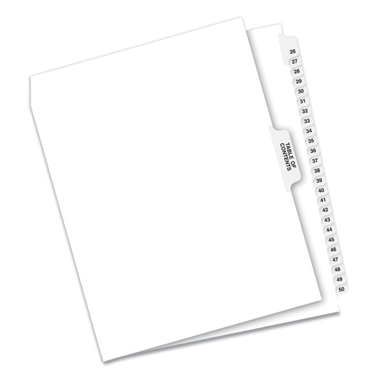 Preprinted Legal Exhibit Side Tab Index Dividers, Avery Style, 26-Tab, 26 to 50, 11 x 8.5, White, 1 Set (11372)