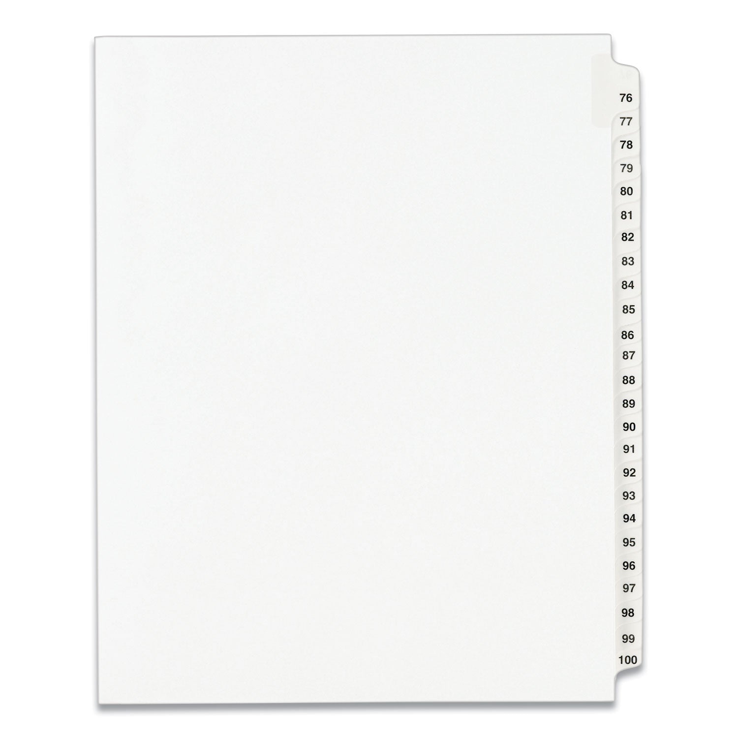 Preprinted Legal Exhibit Side Tab Index Dividers, Avery Style, 25-Tab, 76 to 100, 11 x 8.5, White, 1 Set, (1333) (01333)