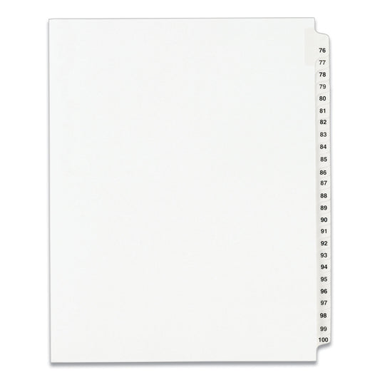 Preprinted Legal Exhibit Side Tab Index Dividers, Avery Style, 25-Tab, 76 to 100, 11 x 8.5, White, 1 Set, (1333) (01333)