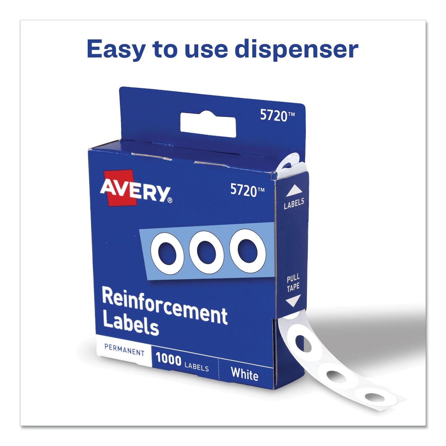 Avery Dispenser Pack Hole Reinforcements, 0.25" Dia, White, 1,000/Pack, (5720) (05720)
