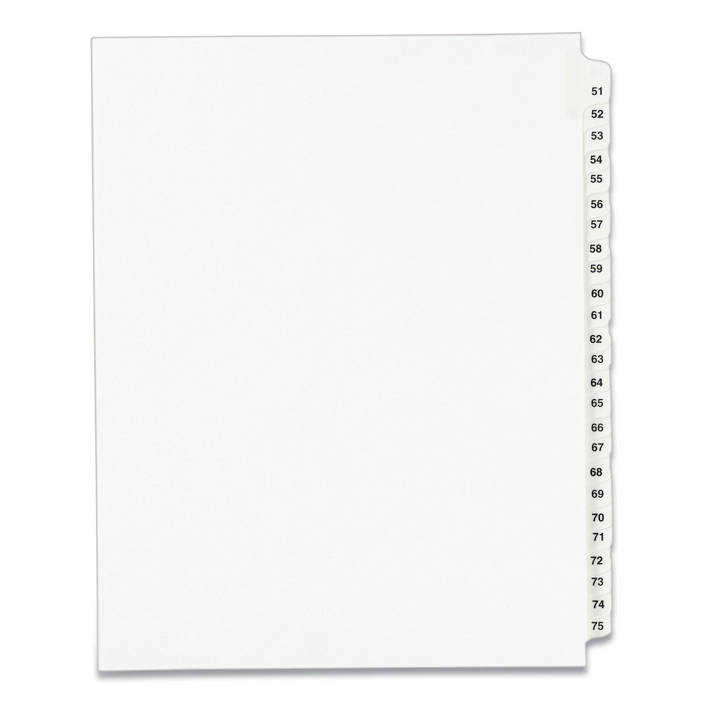 Preprinted Legal Exhibit Side Tab Index Dividers, Avery Style, 25-Tab, 51 to 75, 11 x 8.5, White, 1 Set, (1332) (01332)