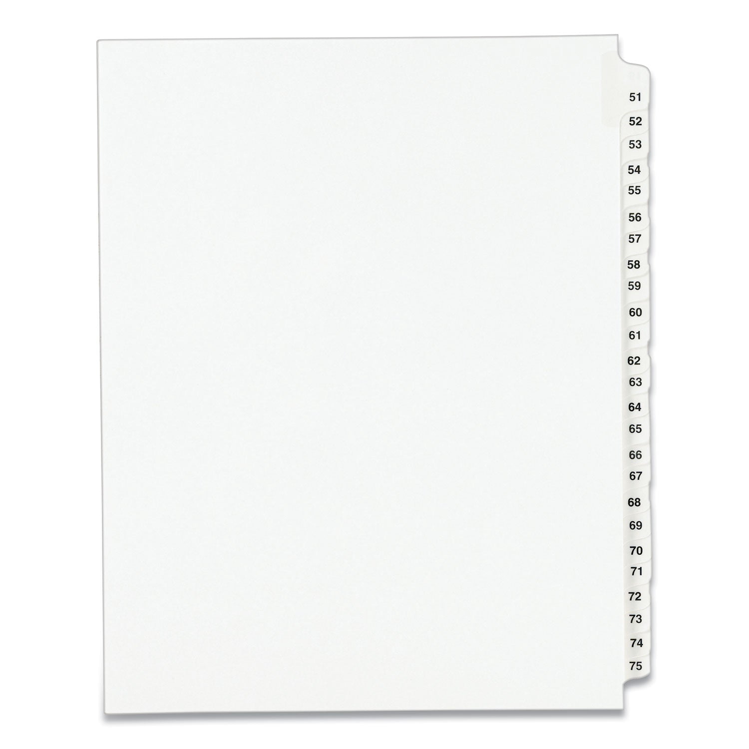 Preprinted Legal Exhibit Side Tab Index Dividers, Avery Style, 25-Tab, 51 to 75, 11 x 8.5, White, 1 Set, (1332) (01332)