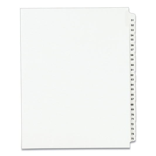 Preprinted Legal Exhibit Side Tab Index Dividers, Avery Style, 25-Tab, 51 to 75, 11 x 8.5, White, 1 Set, (1332) (01332)