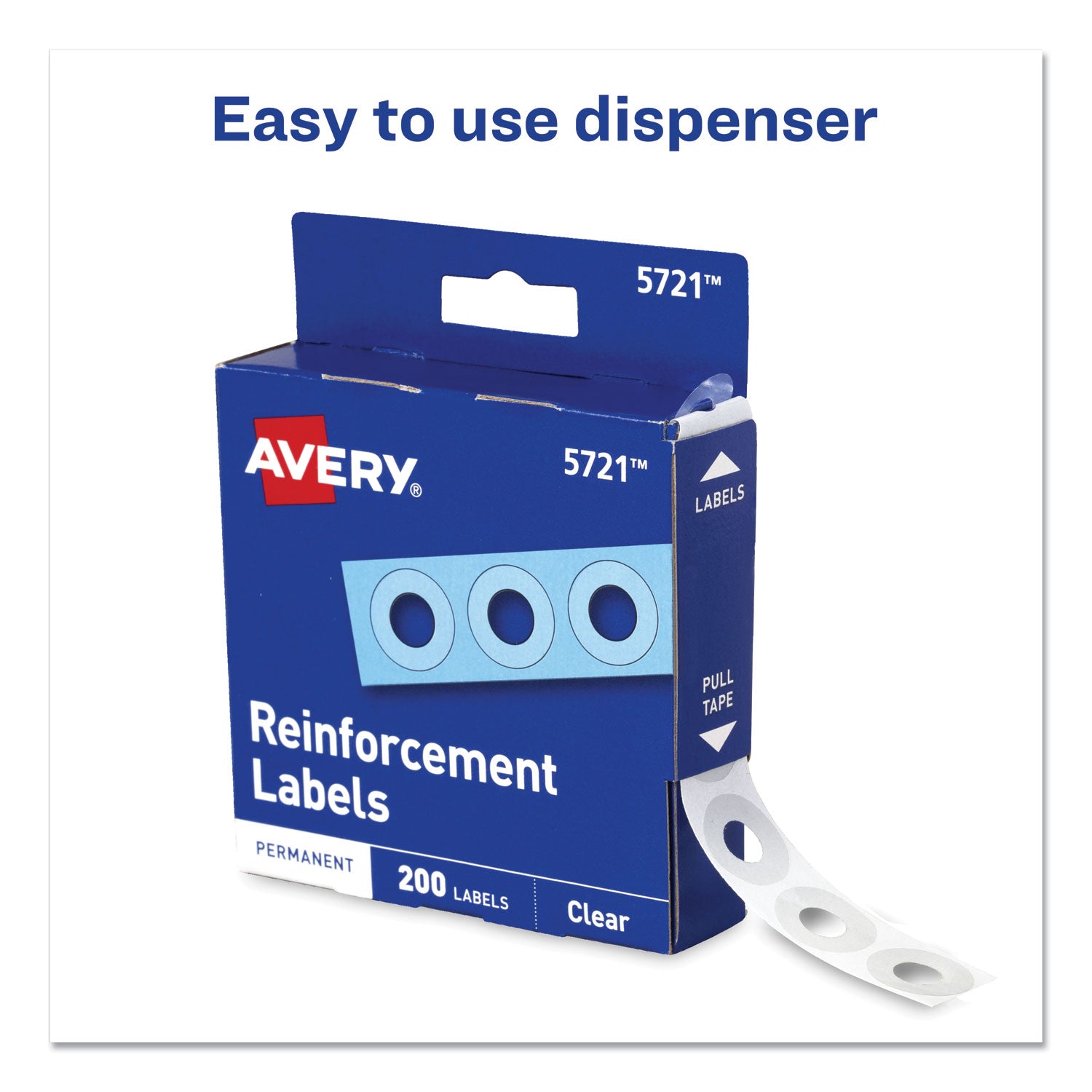 Avery Dispenser Pack Hole Reinforcements, 0.25" Dia, Clear, 200/Pack, (5721) (05721)