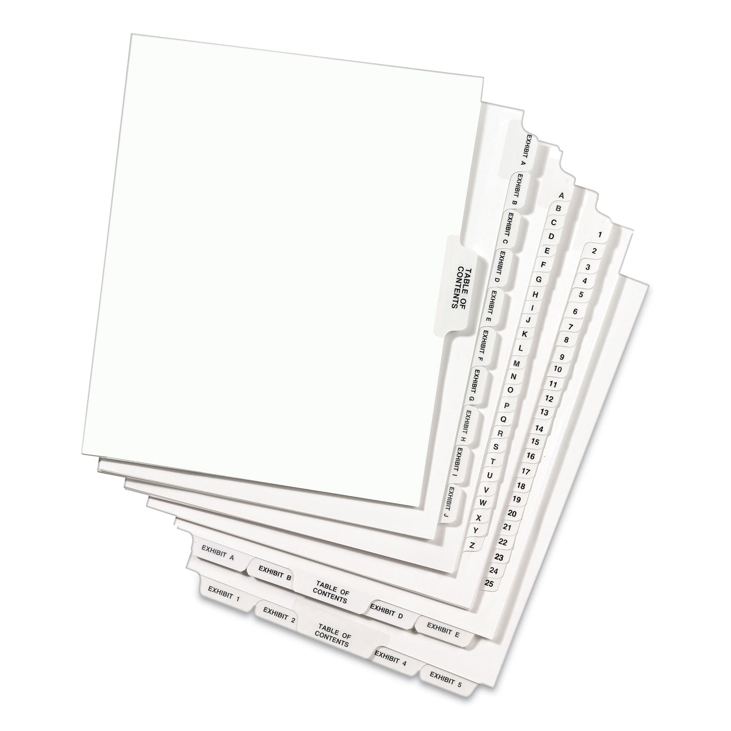 Preprinted Legal Exhibit Side Tab Index Dividers, Avery Style, 10-Tab, 7, 11 x 8.5, White, 25/Pack (11917)