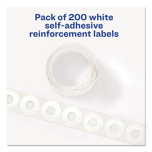 Avery Dispenser Pack Hole Reinforcements, 0.25" Dia, White, 200/Pack, (5729) (05729)