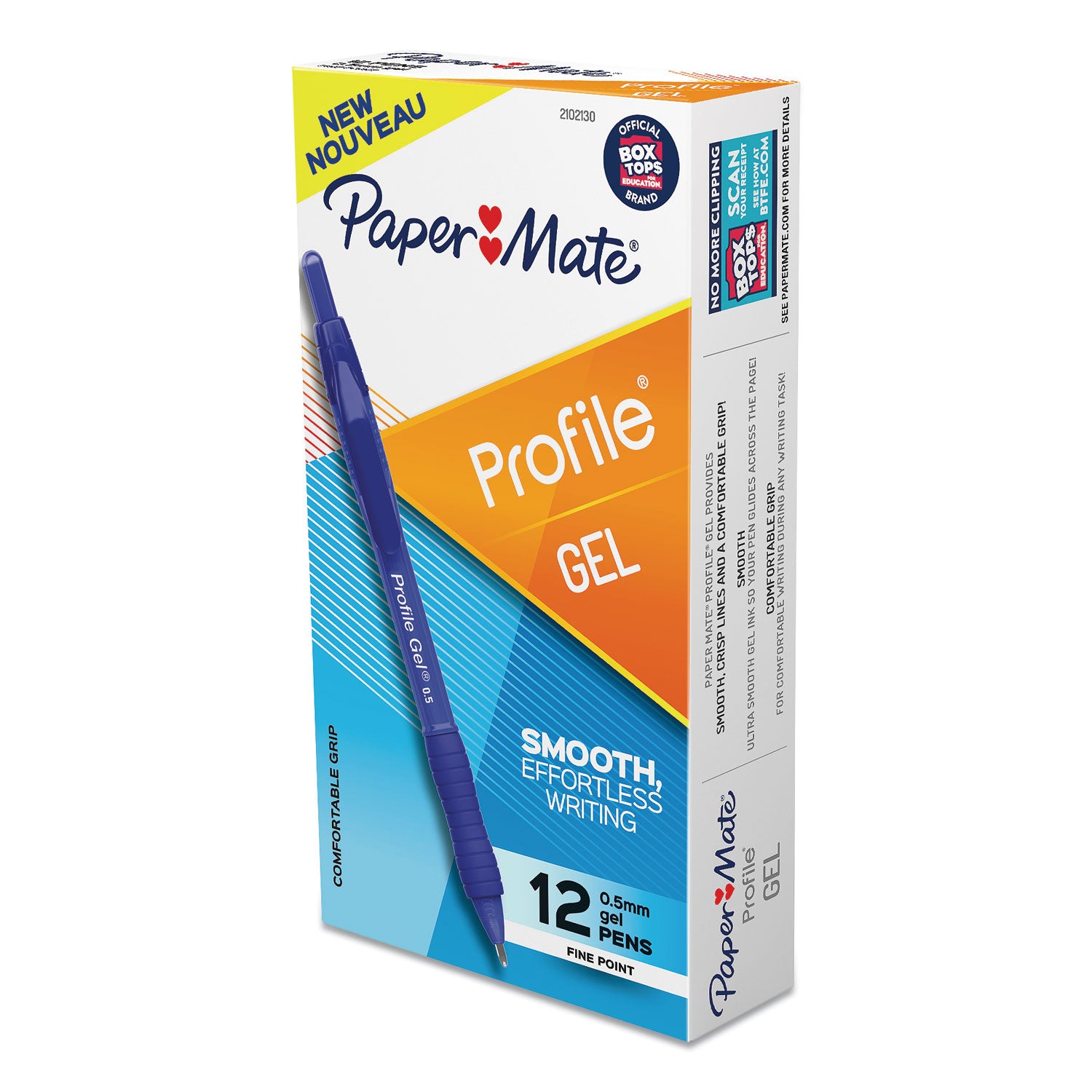 Paper Mate Profile Gel Pen, Retractable, Fine 0.5 mm, Blue Ink, Translucent Blue Barrel, Dozen (2102130)