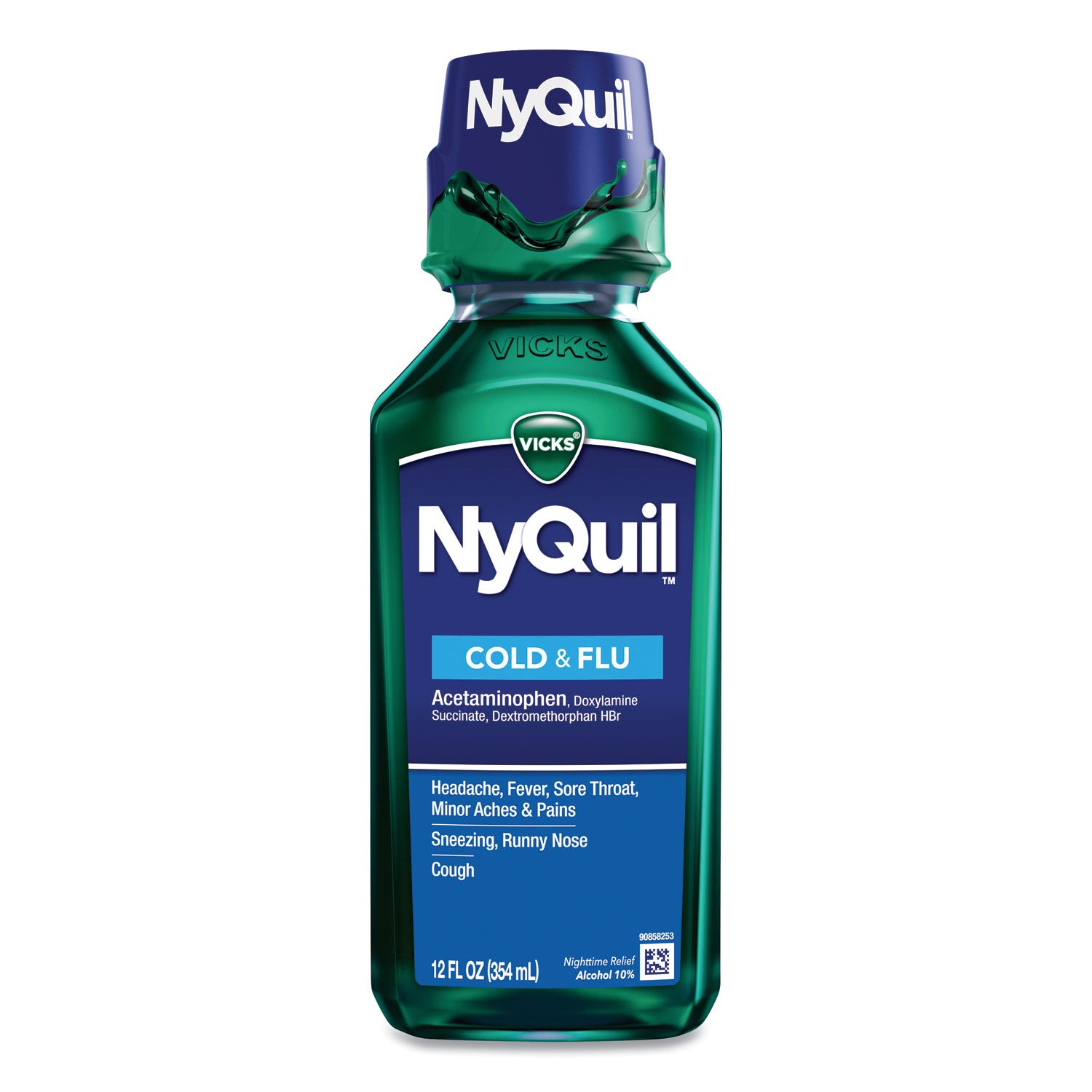 Vicks NyQuil Cold and Flu Nighttime Liquid, 12 oz Bottle, 12/Carton (01426)