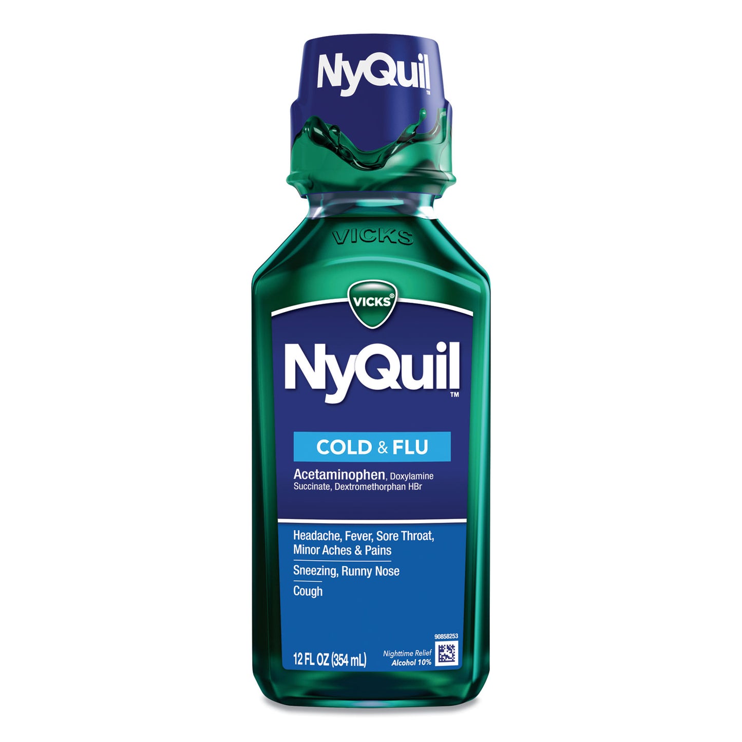 Vicks NyQuil Cold and Flu Nighttime Liquid, 12 oz Bottle (01426EA)