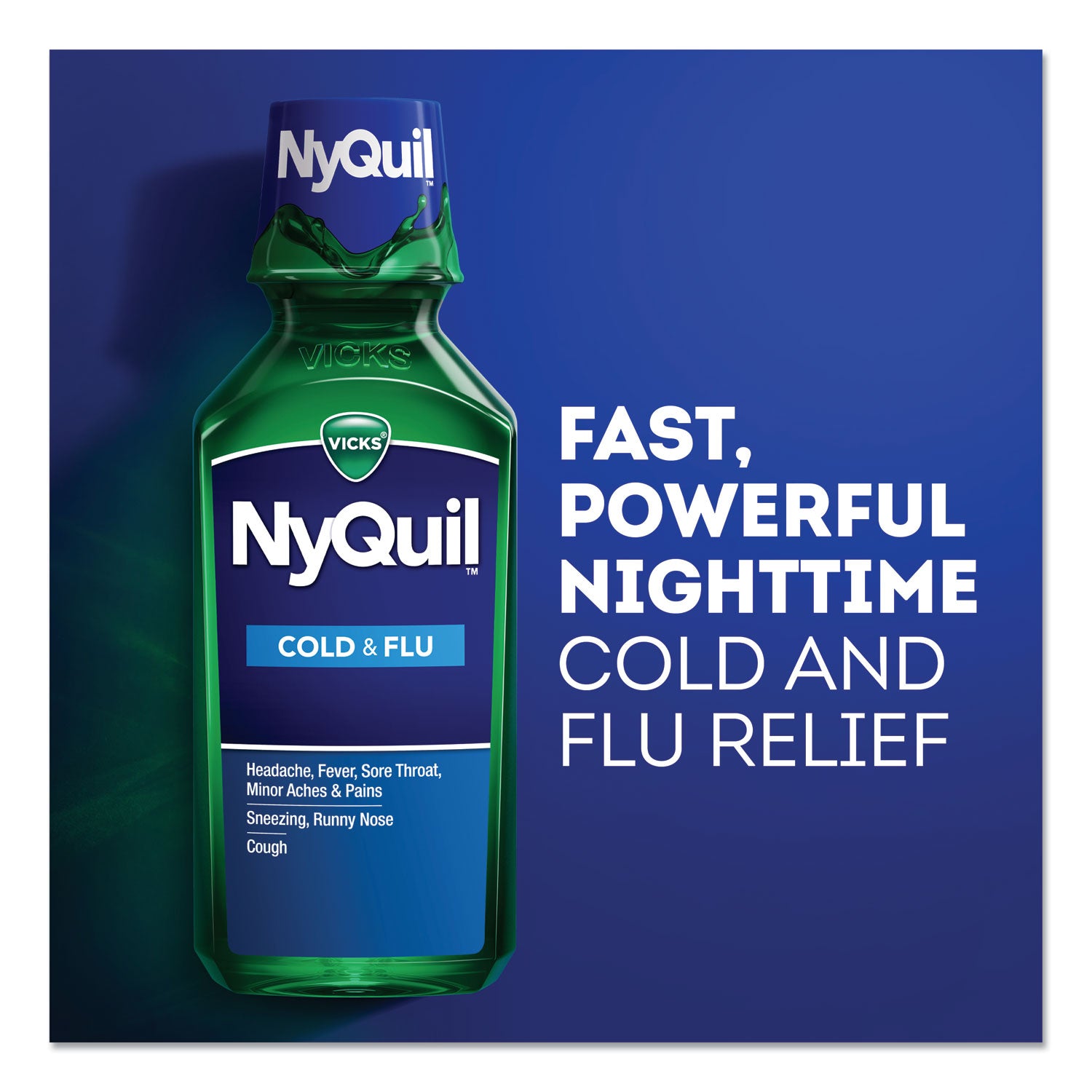 Vicks NyQuil Cold and Flu Nighttime Liquid, 12 oz Bottle (01426EA)