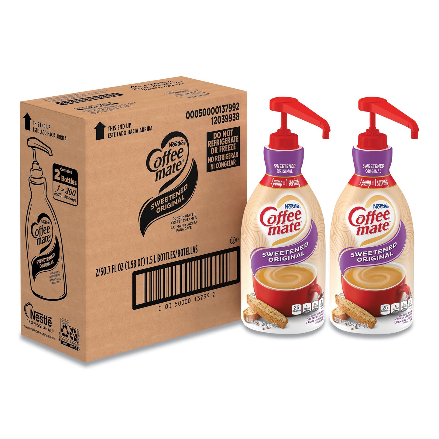 Coffee-mate Liquid Coffee Creamer, Sweetened Original, 1.5 Liter Pump Bottle, 2/Carton (13799CT)