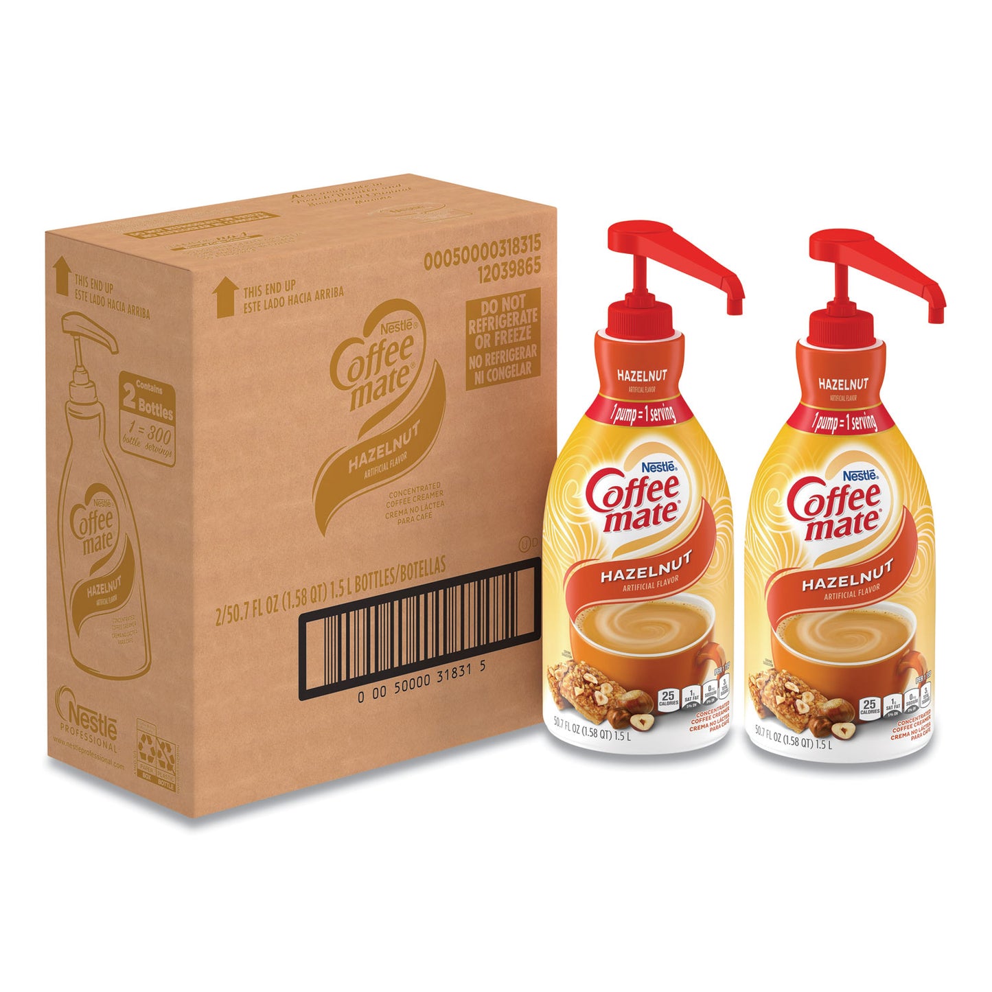 Coffee-mate Liquid Coffee Creamer, Hazelnut, 1.5 Liter Pump Bottle, 2/Carton (31831CT)